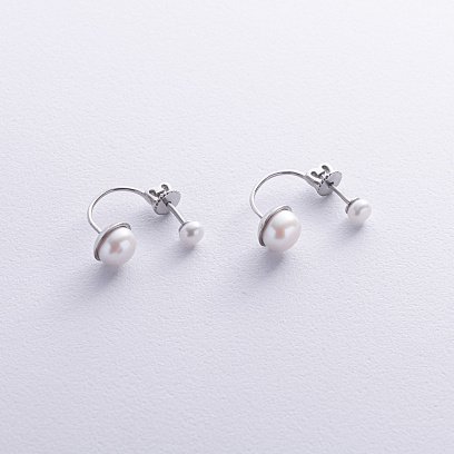 Срібні сережки - пусети з перлами 902-00738 №2