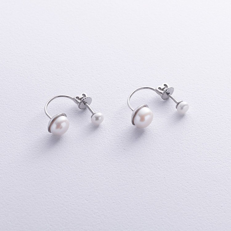 Срібні сережки - пусети з перлами 902-00738 від ювелірного магазину Онікс - 1