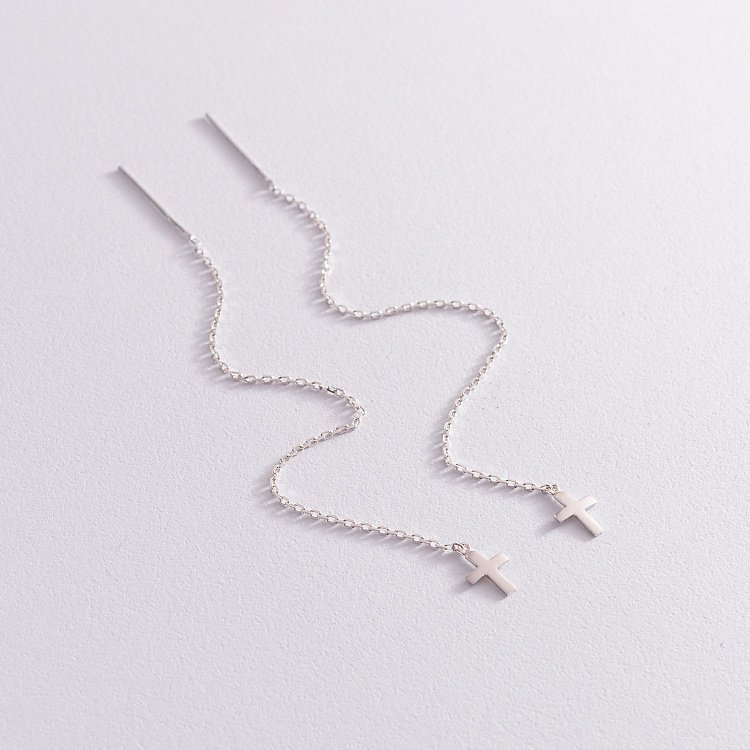 Серебряные серьги - протяжки "Крестики" 123100 от ювелирного магазина Оникс