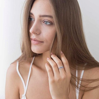 Золота каблучка з синіми сапфірами і діамантами к409 №4