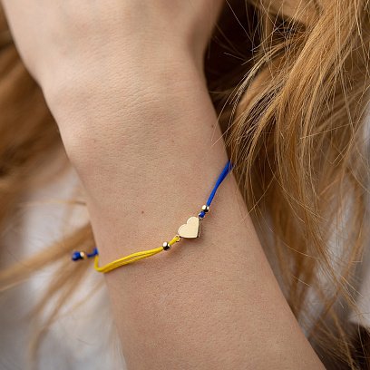 Браслет "Українське серце" у жовтому золоті (синя та жовта нитка) б05275 №4