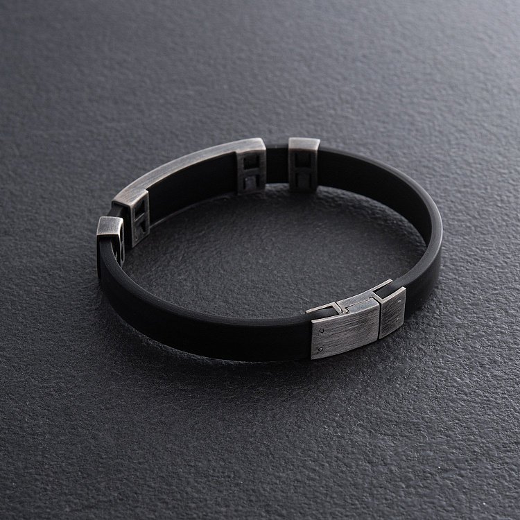 Каучуковый браслет "Карта Украины" с серебряными вставками 1081 от ювелирного магазина Оникс - 2