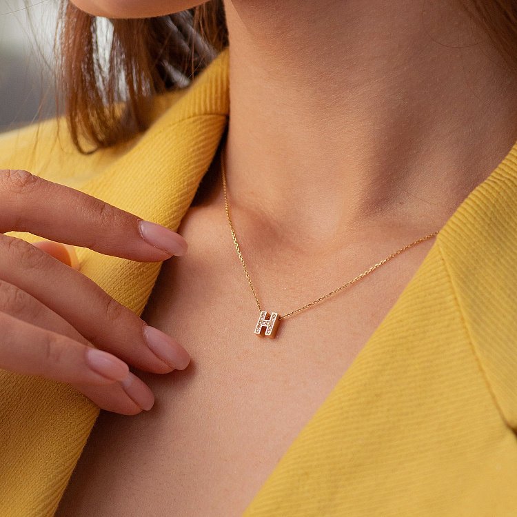 Кольє з буквою "Н" в жовтому золоті (фіаніти) кол01165Н від ювелірного магазину Онікс - 7