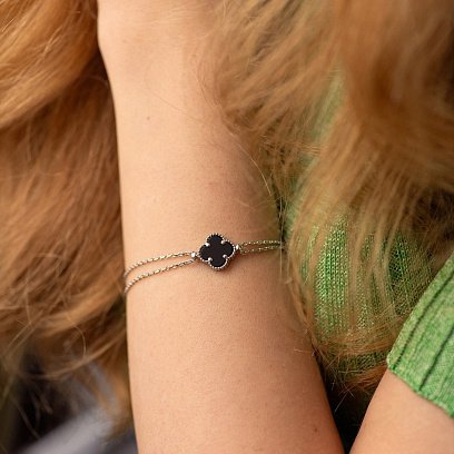 Срібний браслет "Конюшина" з оніксом 141712 №2