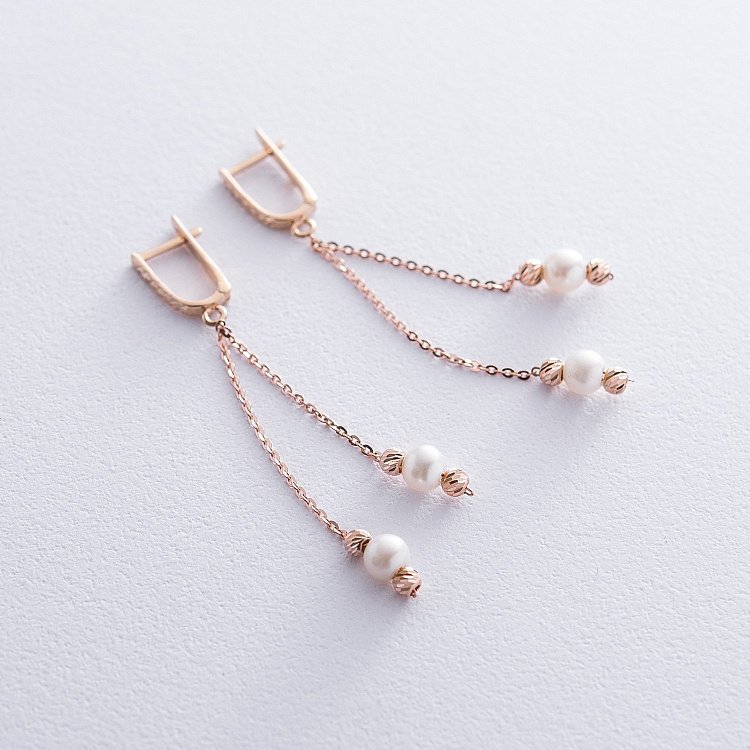 Золотые серьги Жемчуг на цепочке с05677 от ювелирного магазина Оникс