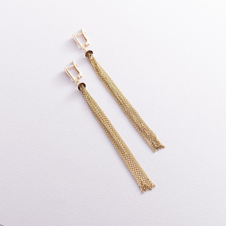 Золоті висячі сережки "Дощ" 480051M від ювелірного магазину Онікс