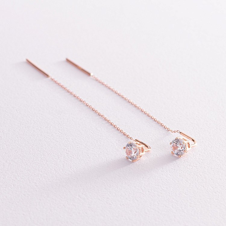 Золоті сережки - протяжки з фіанітами с07594 від ювелірного магазину Онікс