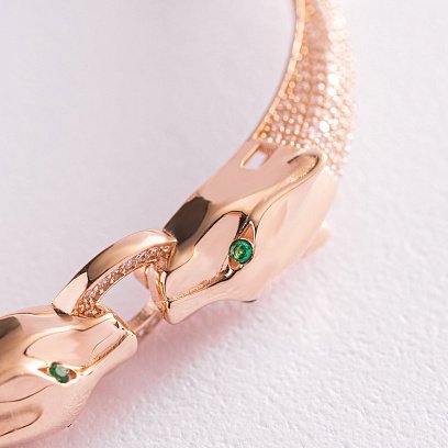 Жорсткий золотий браслет "Пантери" (фіаніти) б04772 №4