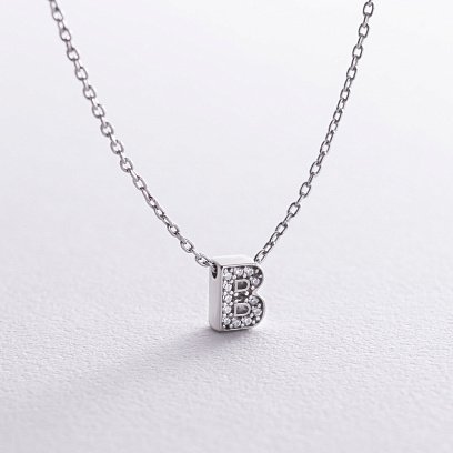 Серебряное колье с буквой "В" с фианитами 1103 В