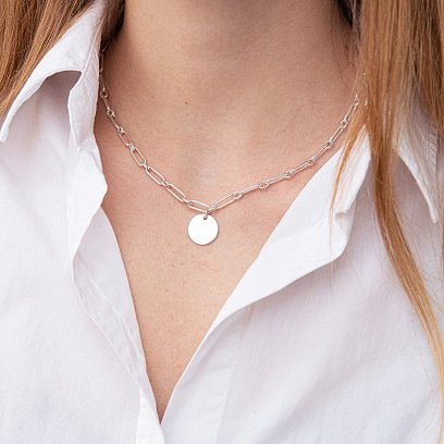 Срібне кольє "Ланцюжок з монетою" (можливе гравірування) 181186 №3