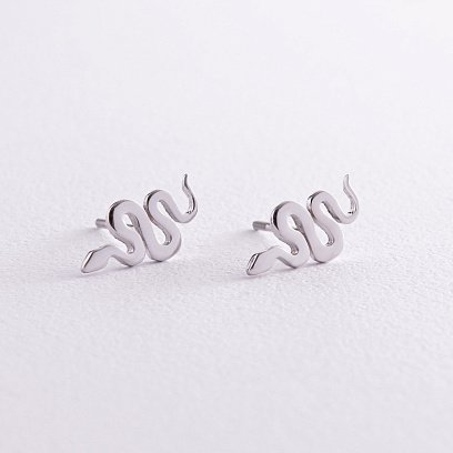 Серьги - пусеты "Змеи" в белом золоте с07998 №3