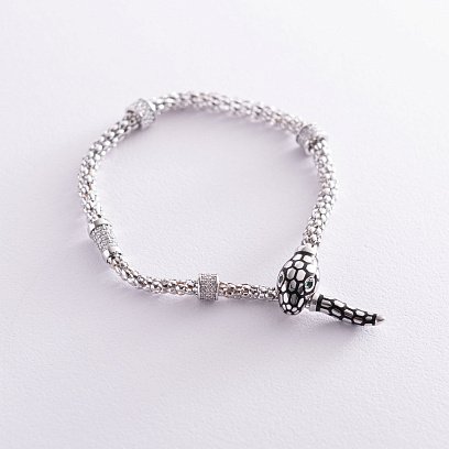 Браслет "Змія" в білому золоті (фіаніт, емаль) б04512