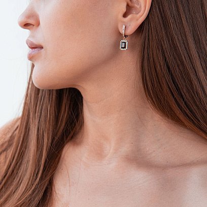 Золотые серьги с пиропом (гранатом) и фианитами с04177 №2