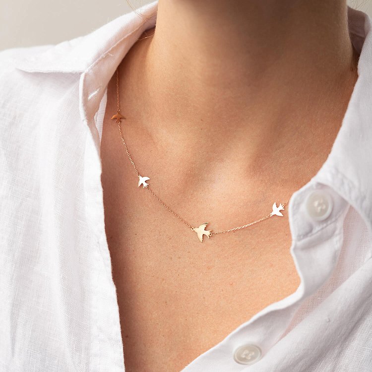 Кольє "Ластівки" у червоному золоті кол02275 від ювелірного магазину Онікс