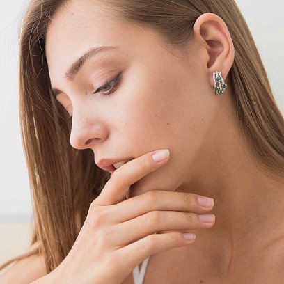 Золотые серьги с изумрудами и бриллиантами с322пр №8