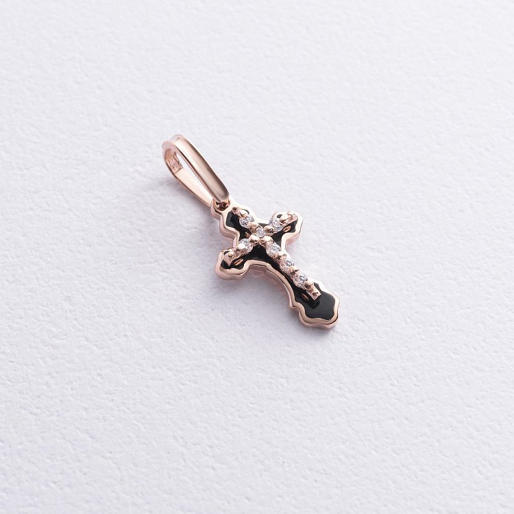 Золотой православный крестик (эмаль, фианиты) 270041Eч от ювелирного магазина Оникс