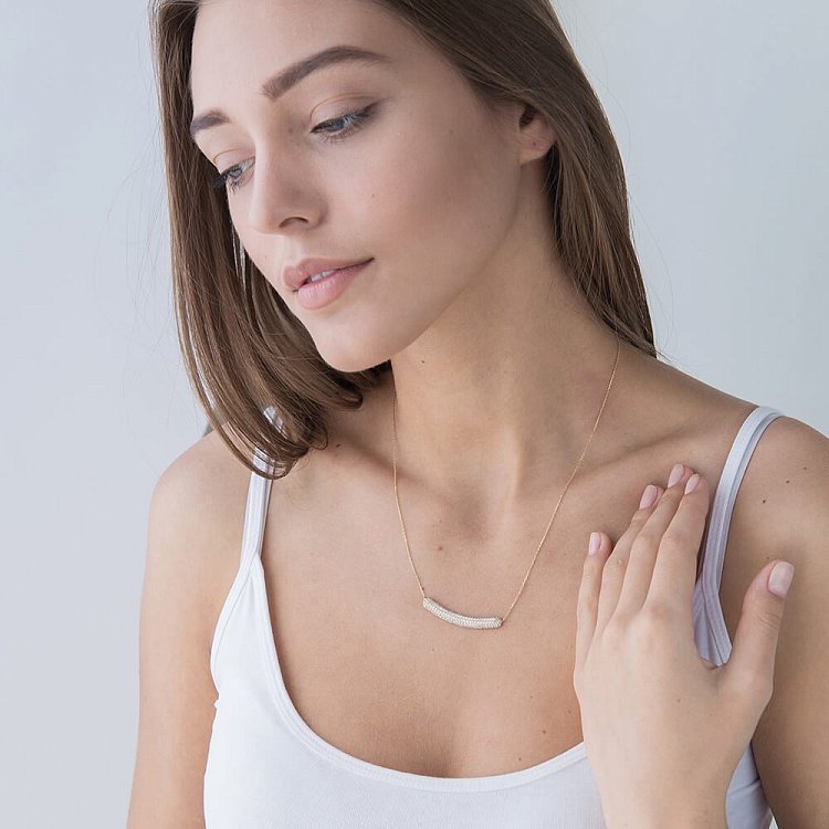 Золотое колье с фианитами кол00768 от ювелирного магазина Оникс - 5