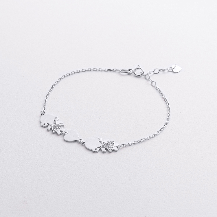 Браслет "Две девочки и сердечко" в белом золоте (фианиты) б05663 от ювелирного магазина Оникс