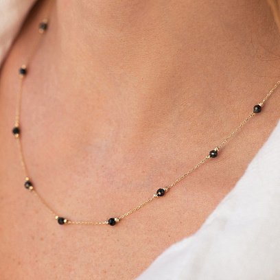 Кольє "Кульки" з чорними фіанітами (жовте золото) кол02488 №6