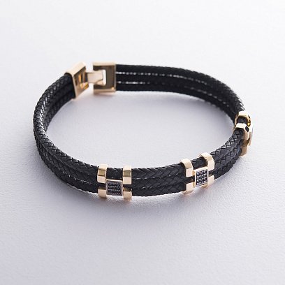 Мужской браслет с золотыми вставками и фианитами б02357