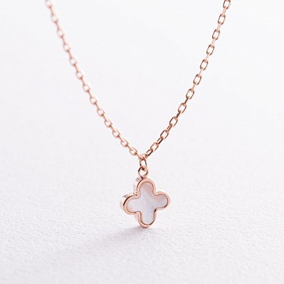 Золотое колье "Клевер" с перламутром кол02395