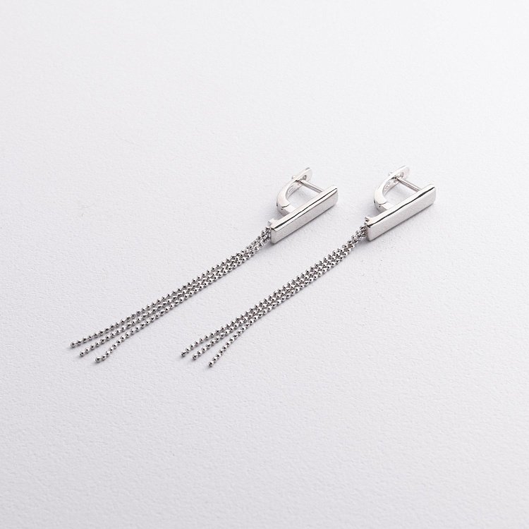 Срібні сережки з ланцюжками 123481 - 1 Срібні сережки з ланцюжками 123481 від ювелірного магазину Онікс - 1