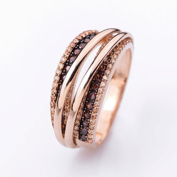 Золота каблучка з коричневими і жовтими фіанітами к04966 від ювелірного магазину Онікс - 3