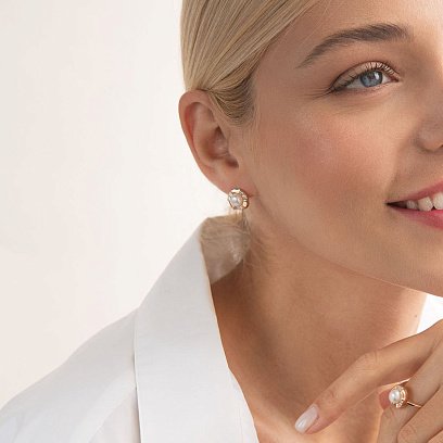 Золотое кольцо (жемчуг, фианиты) к06747 №7