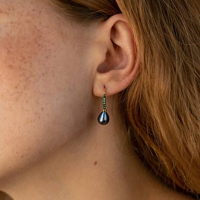 Золотые серьги - петельки "Оливия" с жемчугом и фианитами с08512 №2