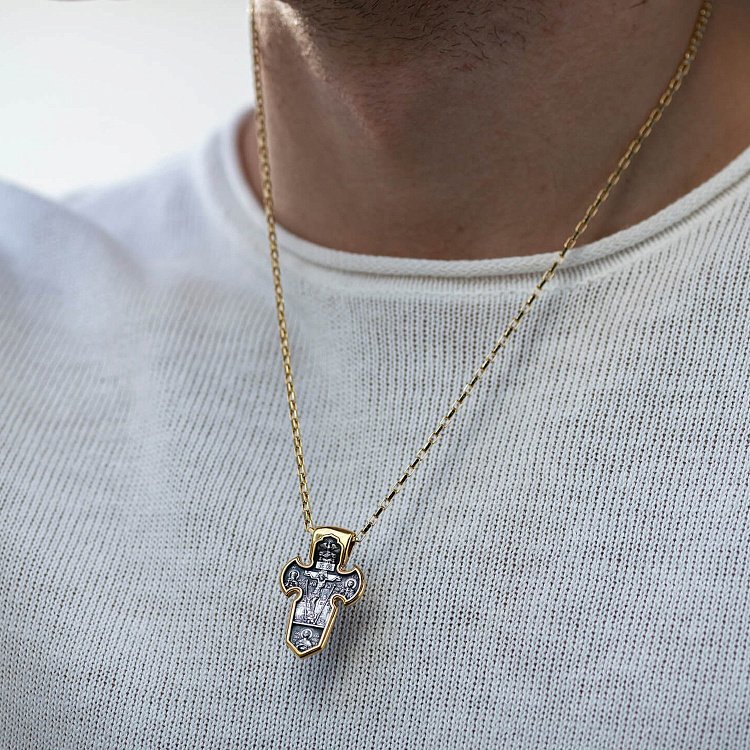 Серебряный крестик с позолотой "Распятие. Архангел Михаил" 131746 от ювелирного магазина Оникс - 3