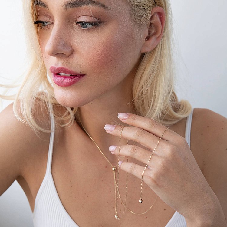 Золотое колье - галстук "Шарики" кол01935 от ювелирного магазина Оникс - 7