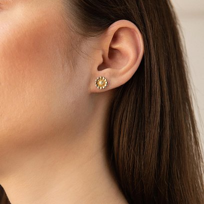 Сережки - пусети "Соняшники" у жовтому золоті с08307 №2