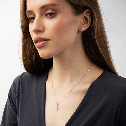 Крестик в белом золоте с бриллиантами пб0406ri №2