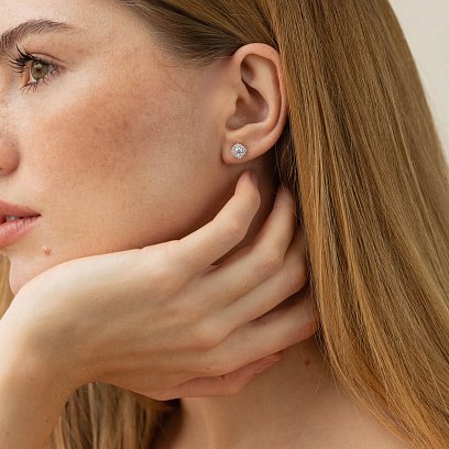 Сережки - пусети з діамантами (біле золото) 320711121 №2