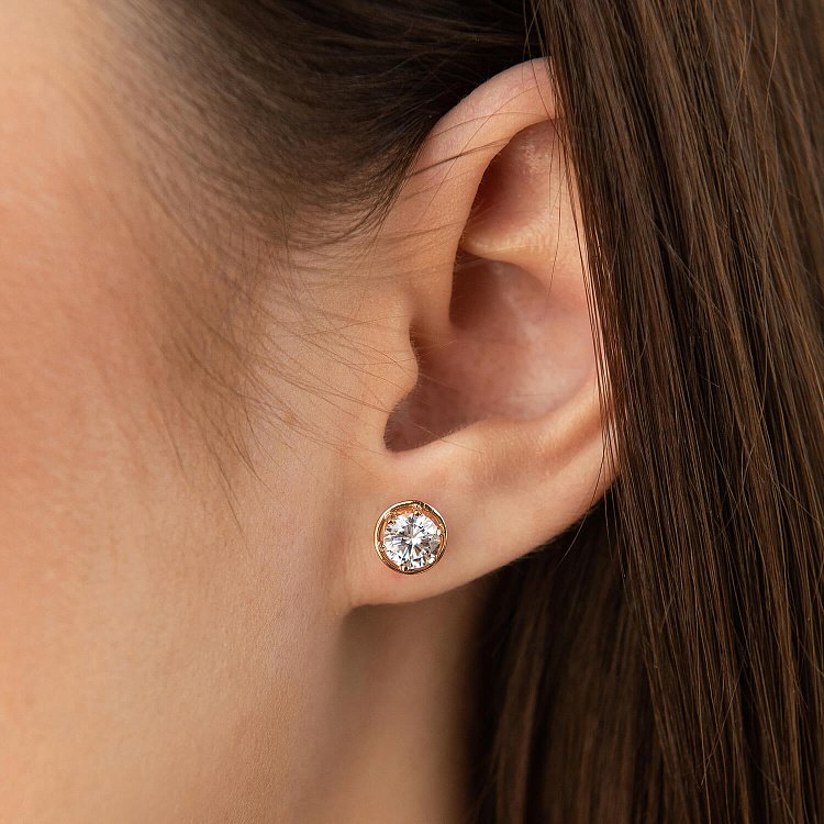 Серьги - пусеты с фианитами (красное золото) с02279 от ювелирного магазина Оникс - 3