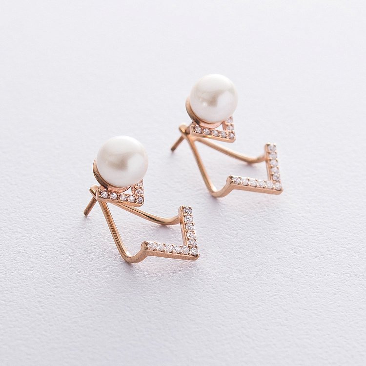 Золотые серьги "Жемчужинки" с06462 от ювелирного магазина Оникс - 1