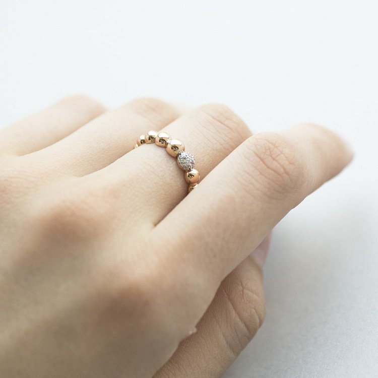 Золоте колечко "Кульки" з фіанітами к05823 від ювелірного магазину Онікс - 1