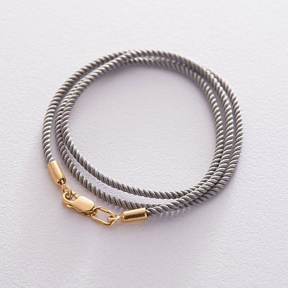 Шовковий сірий шнурок зі срібною позолоченою застібкою (2 мм) 18696