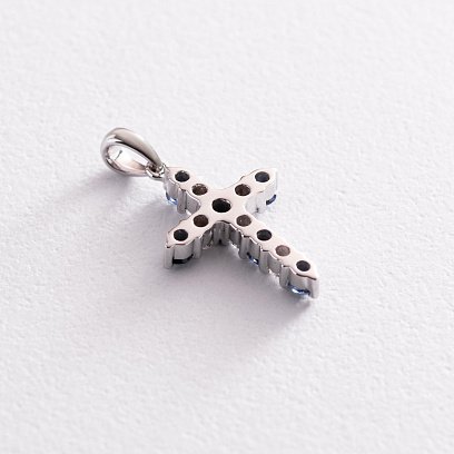 Золотий хрестик з сапфірами і діамантами пб0278ri №3