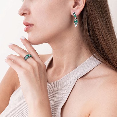 Серебряное кольцо с агатом, кварцом и фианитами 1370/1р-GRAGOG №3