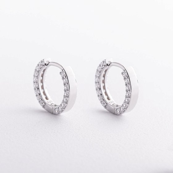Серебряные серьги - кольца с фианитами 123560