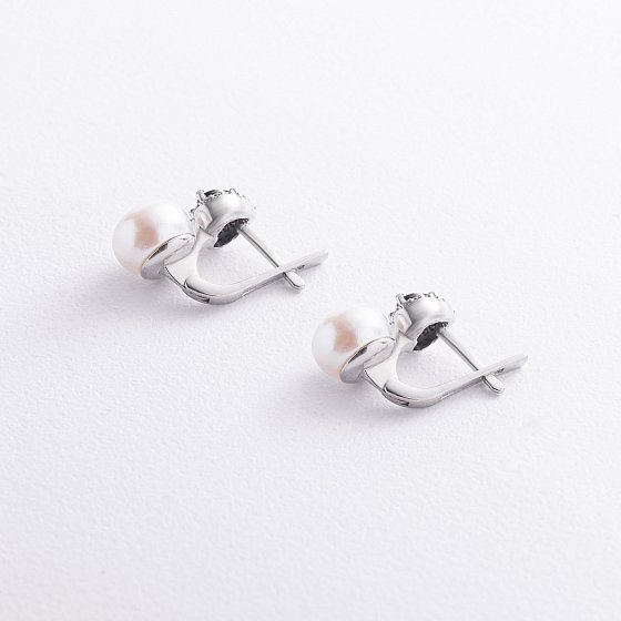 Серебряные серьги с жемчугом, сапфирами и фианитами 2486/1р-PWTNS №3