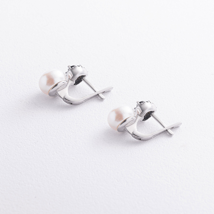 Серебряные серьги с жемчугом, сапфирами и фианитами 2486/1р-PWTNS от ювелирного магазина Оникс - 2