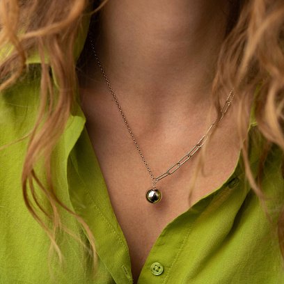 Серебряное колье "Цепочка с шариком" 181227 №4