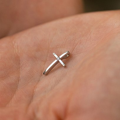 Хрестик у білому золоті з діамантом пб0318м №2