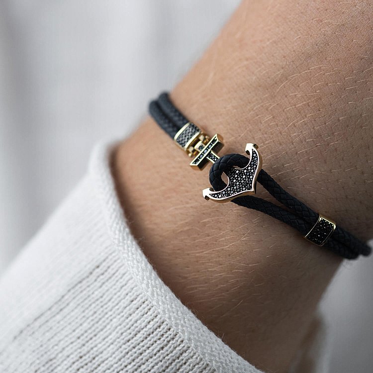 Каучуковий браслет в золоті "Якір" з фіанітами б02368 від ювелірного магазину Онікс - 3