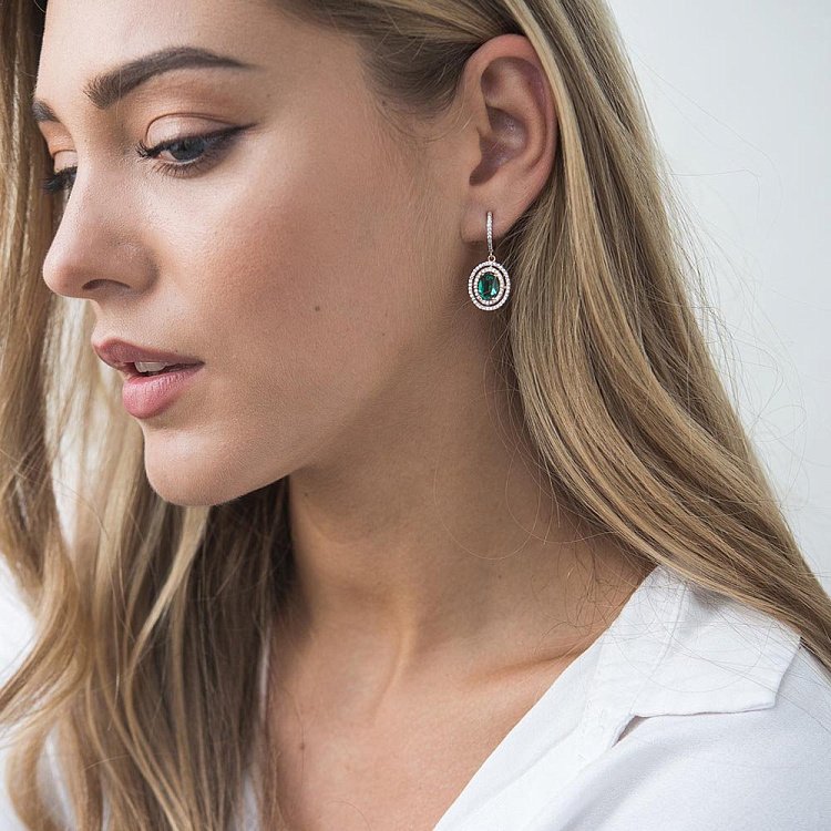 Золоті сережки з празіолітом і фіанітами с04188 від ювелірного магазину Онікс - 4