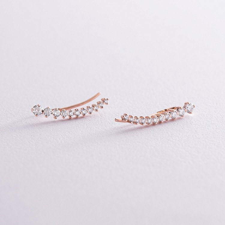 Золоті сережки - клаймбери з фіанітами с08236 від ювелірного магазину Онікс - 2