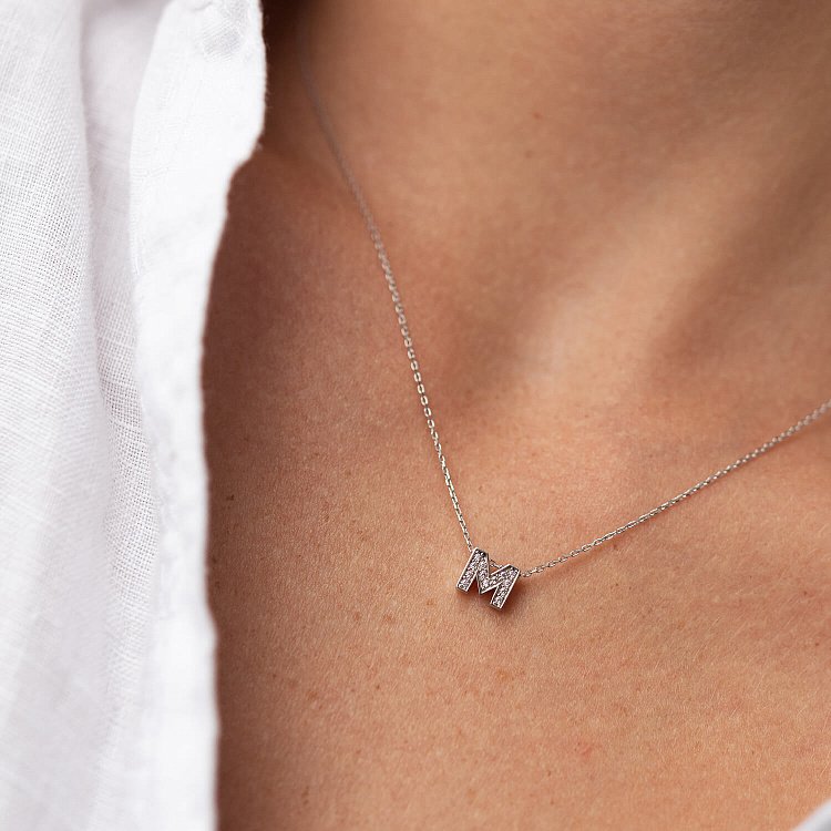 Кольє з буквою "Е" в білому золоті (фіаніти) кол01329Е від ювелірного магазину Онікс - 9