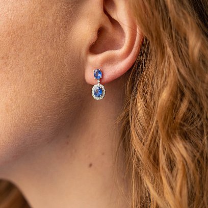 Золотые серьги - пусеты с бриллиантами и сапфирами сб0459nl №4